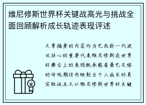 维尼修斯世界杯关键战高光与挑战全面回顾解析成长轨迹表现评述